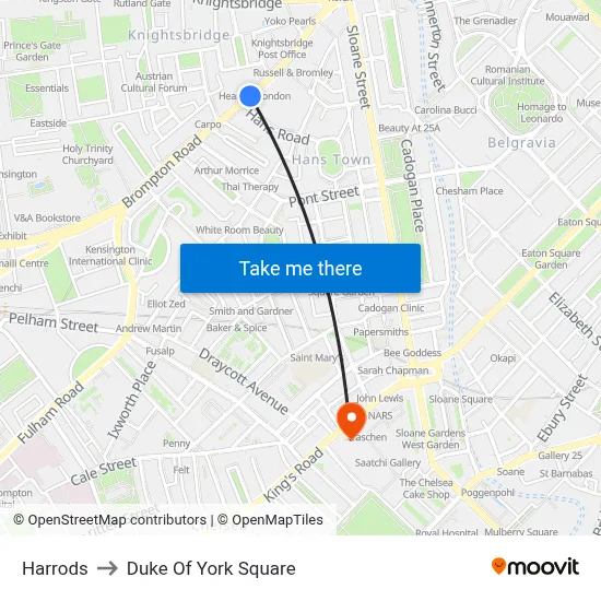 Harrods to Duke Of York Square map