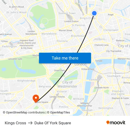 Kings Cross to Duke Of York Square map