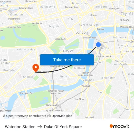 Waterloo Station to Duke Of York Square map