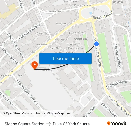 Sloane Square Station to Duke Of York Square map