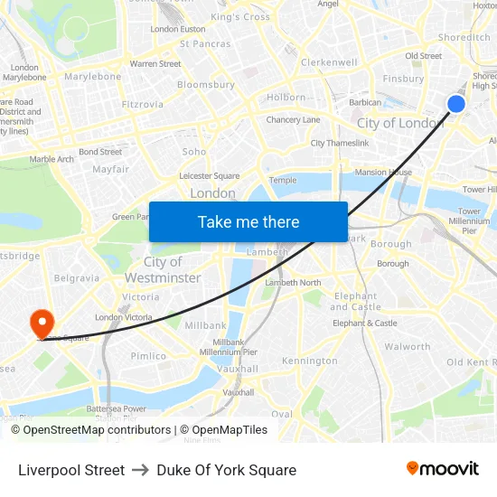 Liverpool Street to Duke Of York Square map