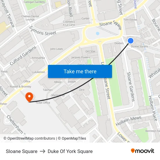 Sloane Square to Duke Of York Square map