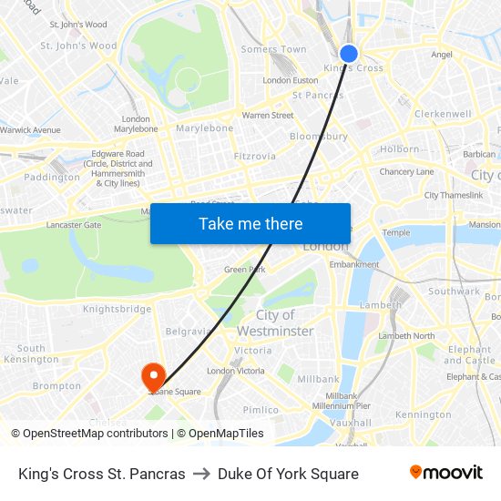 King's Cross St. Pancras to Duke Of York Square map