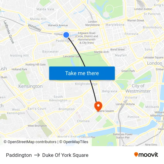 Paddington to Duke Of York Square map