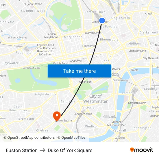 Euston Station to Duke Of York Square map