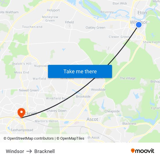 Windsor to Bracknell map