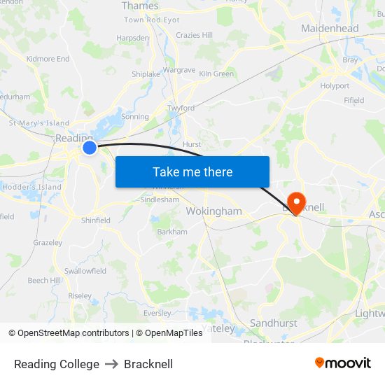 Reading College to Bracknell map