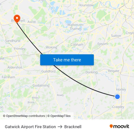 Gatwick Airport Fire Station to Bracknell map