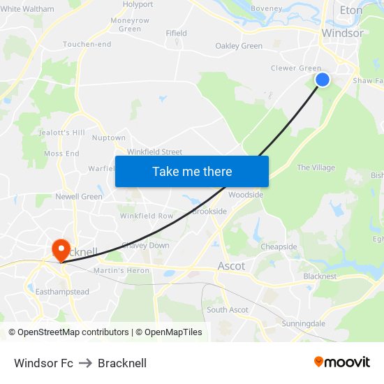 Windsor Fc to Bracknell map