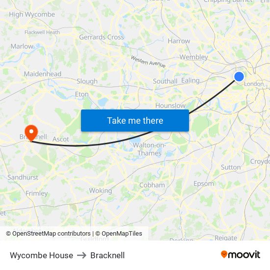 Wycombe House to Bracknell map