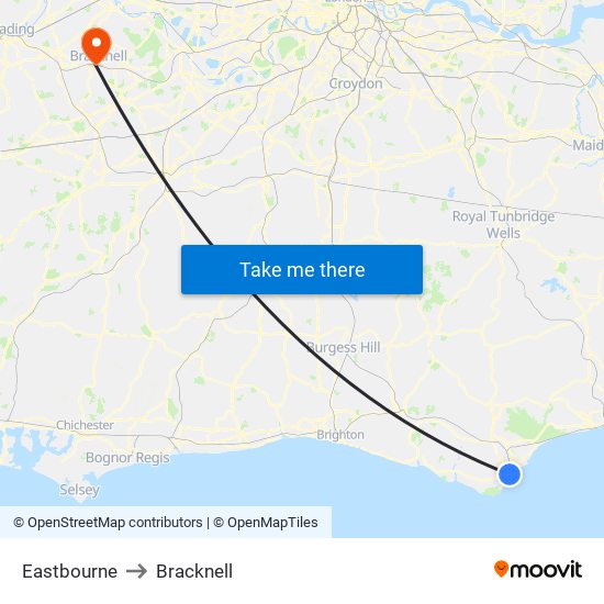 Eastbourne to Bracknell map