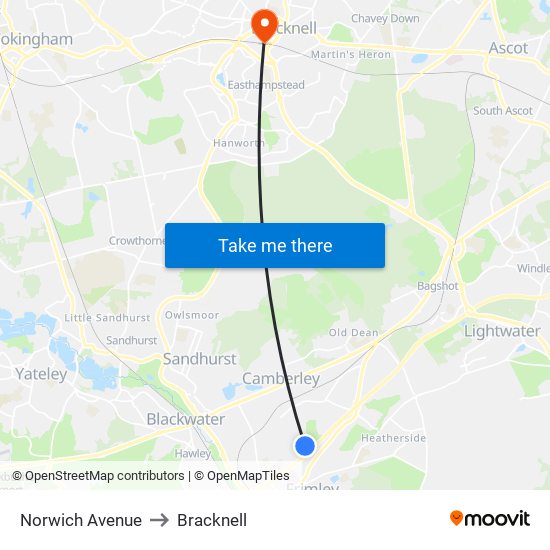 Norwich Avenue to Bracknell map