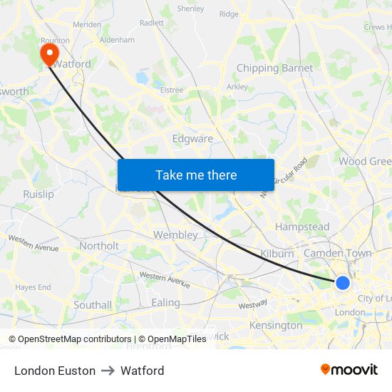 London Euston to Watford map