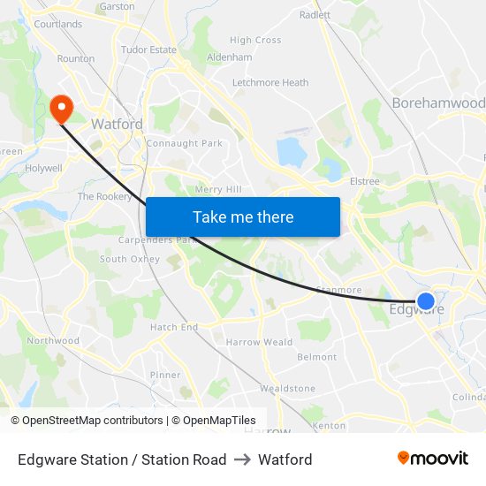 Edgware Station / Station Road to Watford map