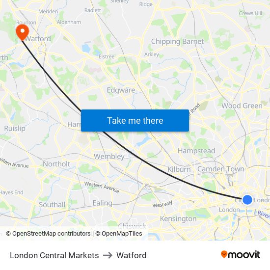 London Central Markets to Watford map