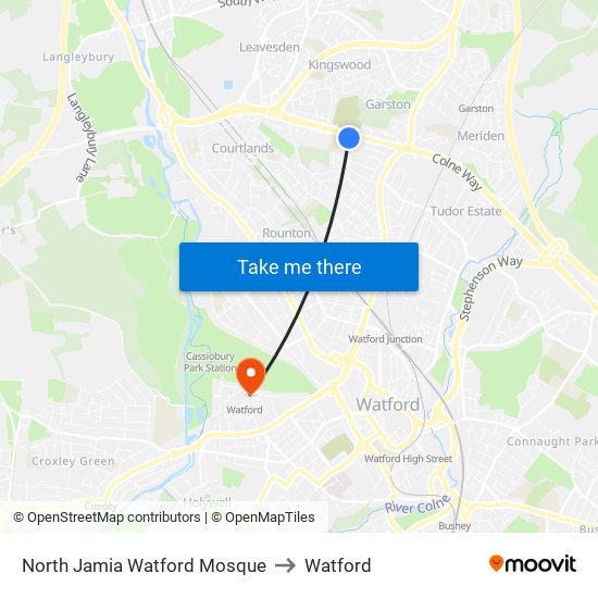 North Jamia Watford Mosque to Watford map