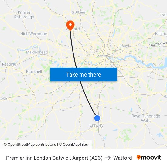 Premier Inn London Gatwick Airport (A23) to Watford map