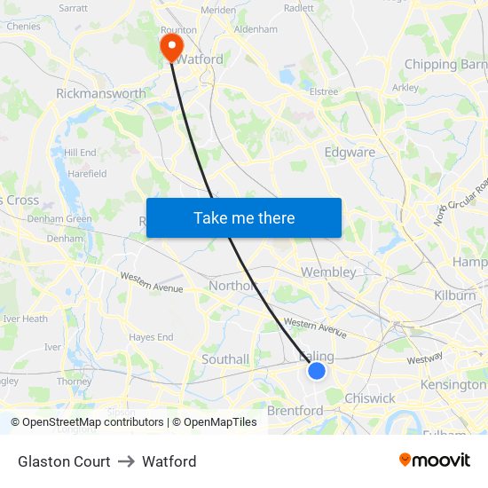 Glaston Court to Watford map
