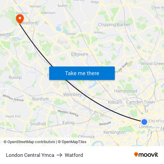 London Central Ymca to Watford map