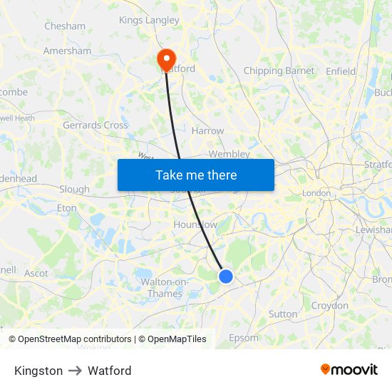 Kingston to Watford map