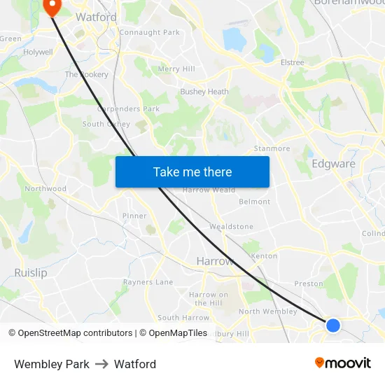 Wembley Park to Watford map