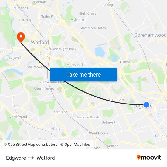 Edgware to Watford map