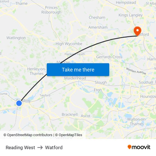 Reading West to Watford map