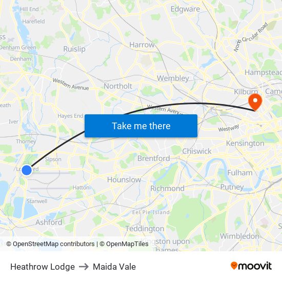 Heathrow Lodge to Maida Vale map