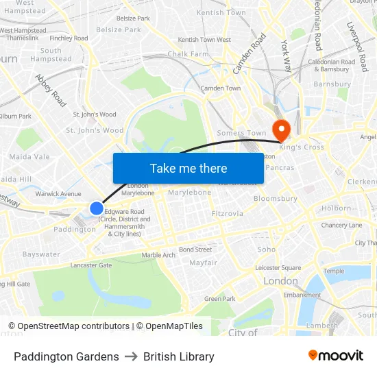 Paddington Exchange to British Library map