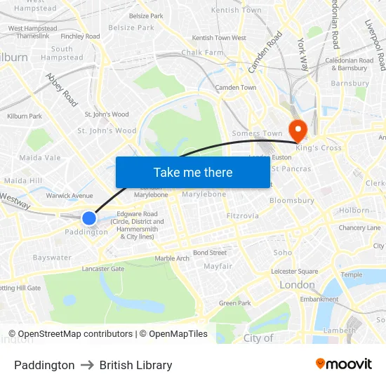 Paddington to British Library map