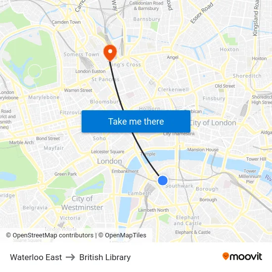 Waterloo East to British Library map