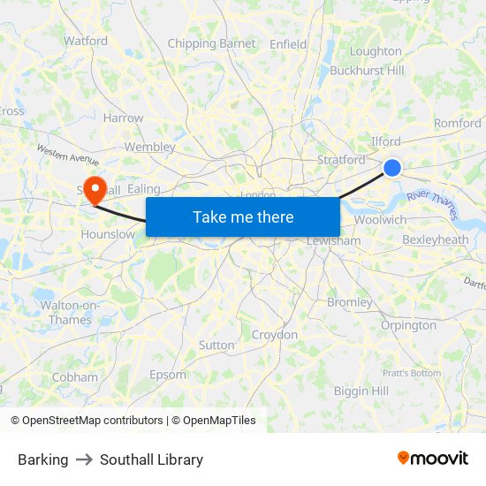 Barking to Southall Library map