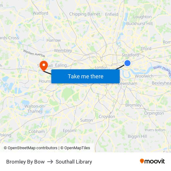 Bromley By Bow to Southall Library map