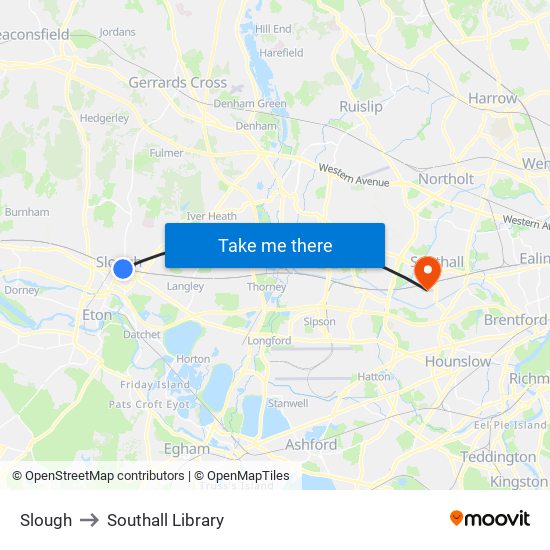 Slough to Southall Library map