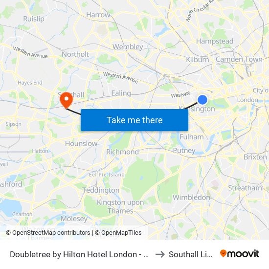 Doubletree by Hilton Hotel London - Hyde Park to Southall Library map