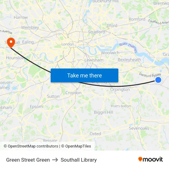 Green Street Green to Southall Library map