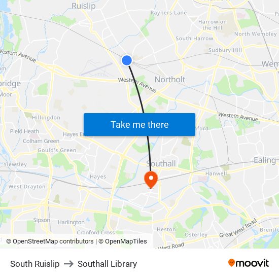 South Ruislip to Southall Library map