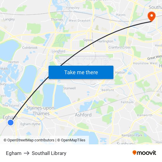 Egham to Southall Library map