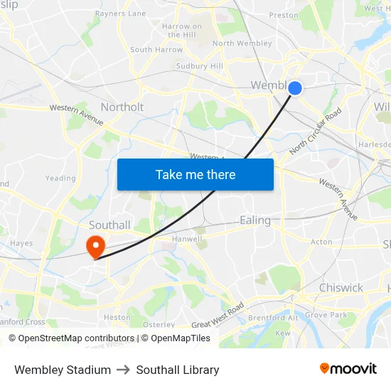 Wembley Stadium to Southall Library map