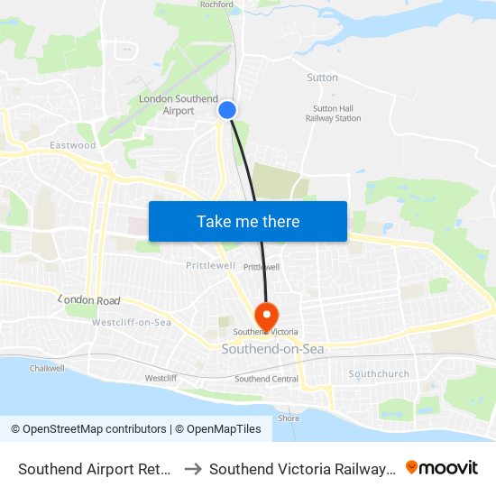 Southend Airport Retail Park to Southend Victoria Railway Station map