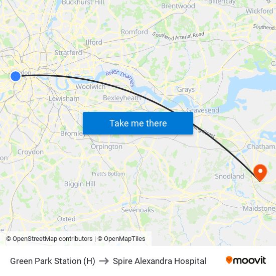 Green Park Station (H) to Spire Alexandra Hospital map