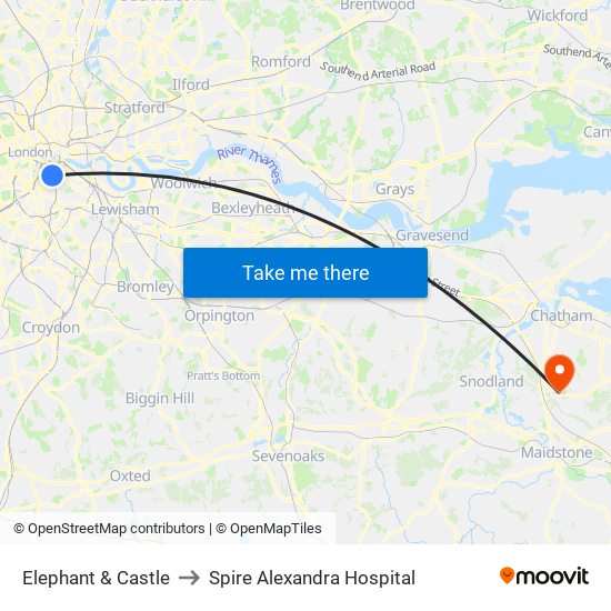 Elephant & Castle to Spire Alexandra Hospital map