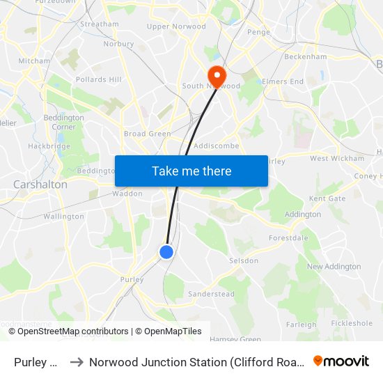Purley Oaks to Norwood Junction Station (Clifford Road Entrance) map