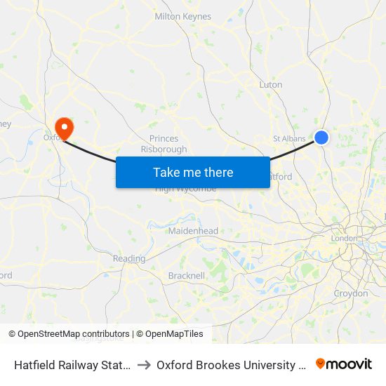 Hatfield Railway Station, Hatfield to Oxford Brookes University Gipsy Lane Site map