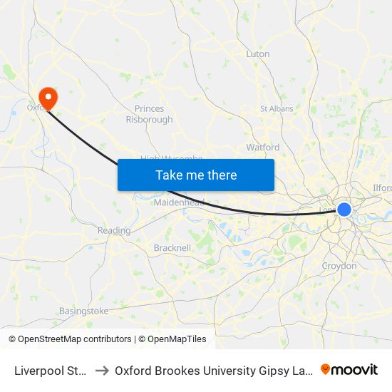 Liverpool Street to Oxford Brookes University Gipsy Lane Site map