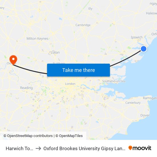 Harwich Town to Oxford Brookes University Gipsy Lane Site map