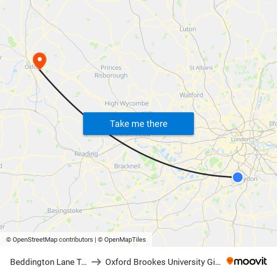 Beddington Lane Tram Stop to Oxford Brookes University Gipsy Lane Site map