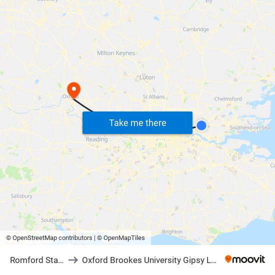 Romford Station to Oxford Brookes University Gipsy Lane Site map