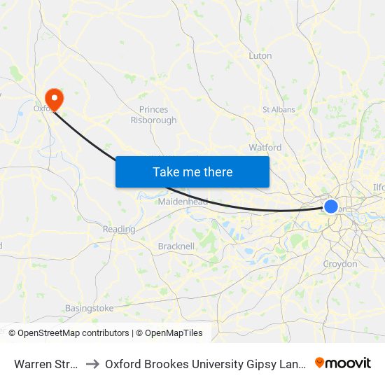Warren Street to Oxford Brookes University Gipsy Lane Site map