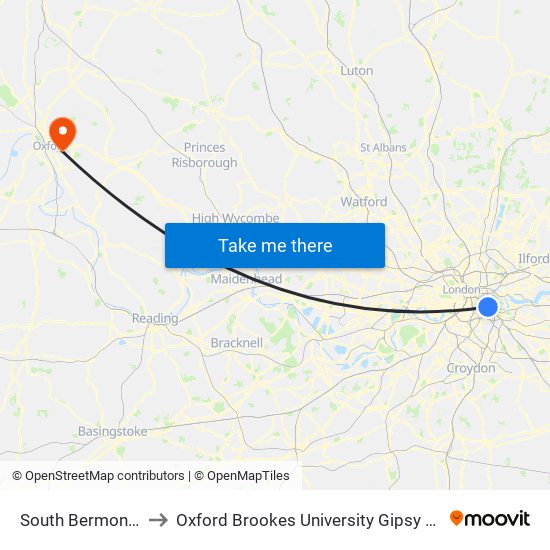 South Bermondsey to Oxford Brookes University Gipsy Lane Site map